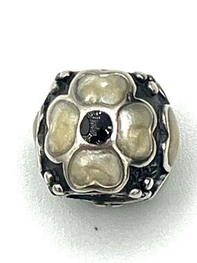 Sterling Silver Flower Charm Bead with Cream Enamel